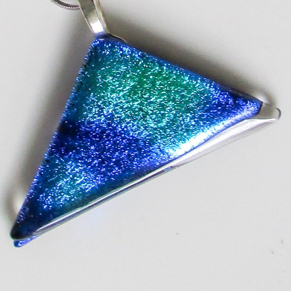 NWT Handcrafted Blue and Green Fused Glass Pendant with Silver Chain